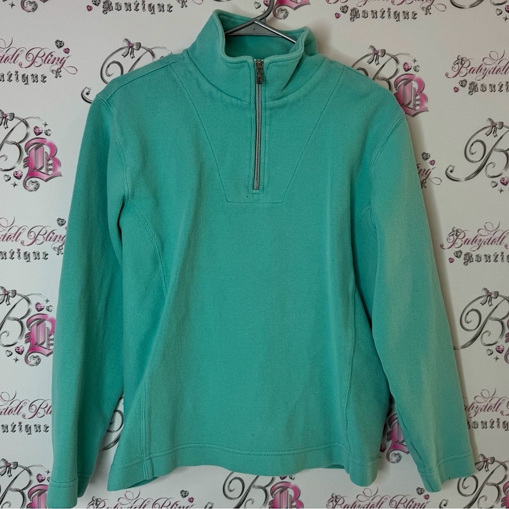 Tommy Bahama sweater pull over zip up Women's Teal Quarter-Zip Pullover blue